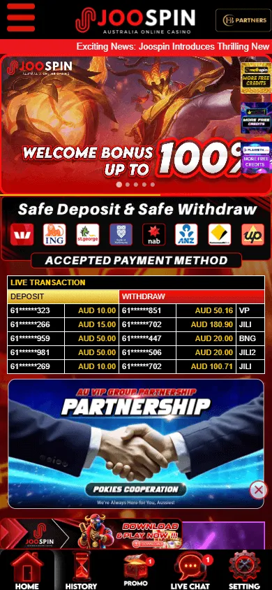 Joospin Casino home page on a mobile device
