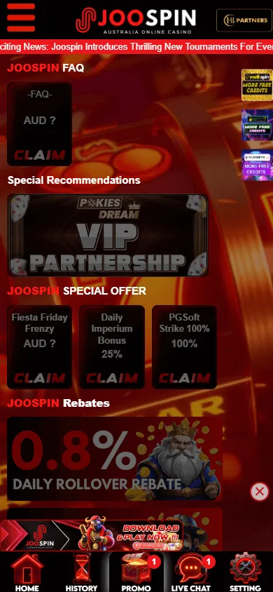 Joospin Casino promotions page on a mobile device